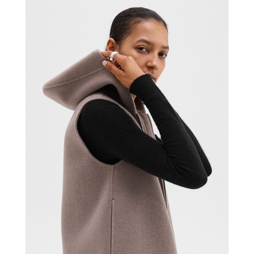 띠어리 Hooded Zip-Up Vest in Double-Face Wool-Cashmere