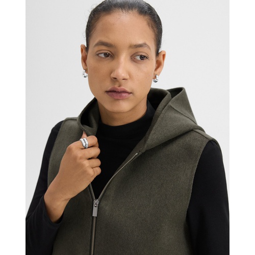 띠어리 Hooded Zip-Up Vest in Double-Face Wool-Cashmere