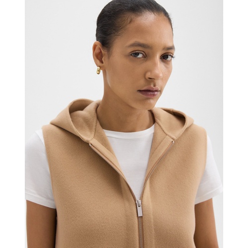 띠어리 Hooded Zip-Up Vest in Double-Face Wool-Cashmere