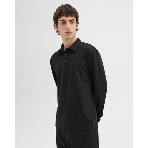 띠어리 Long-Sleeve Polo Shirt in Cotton Jersey