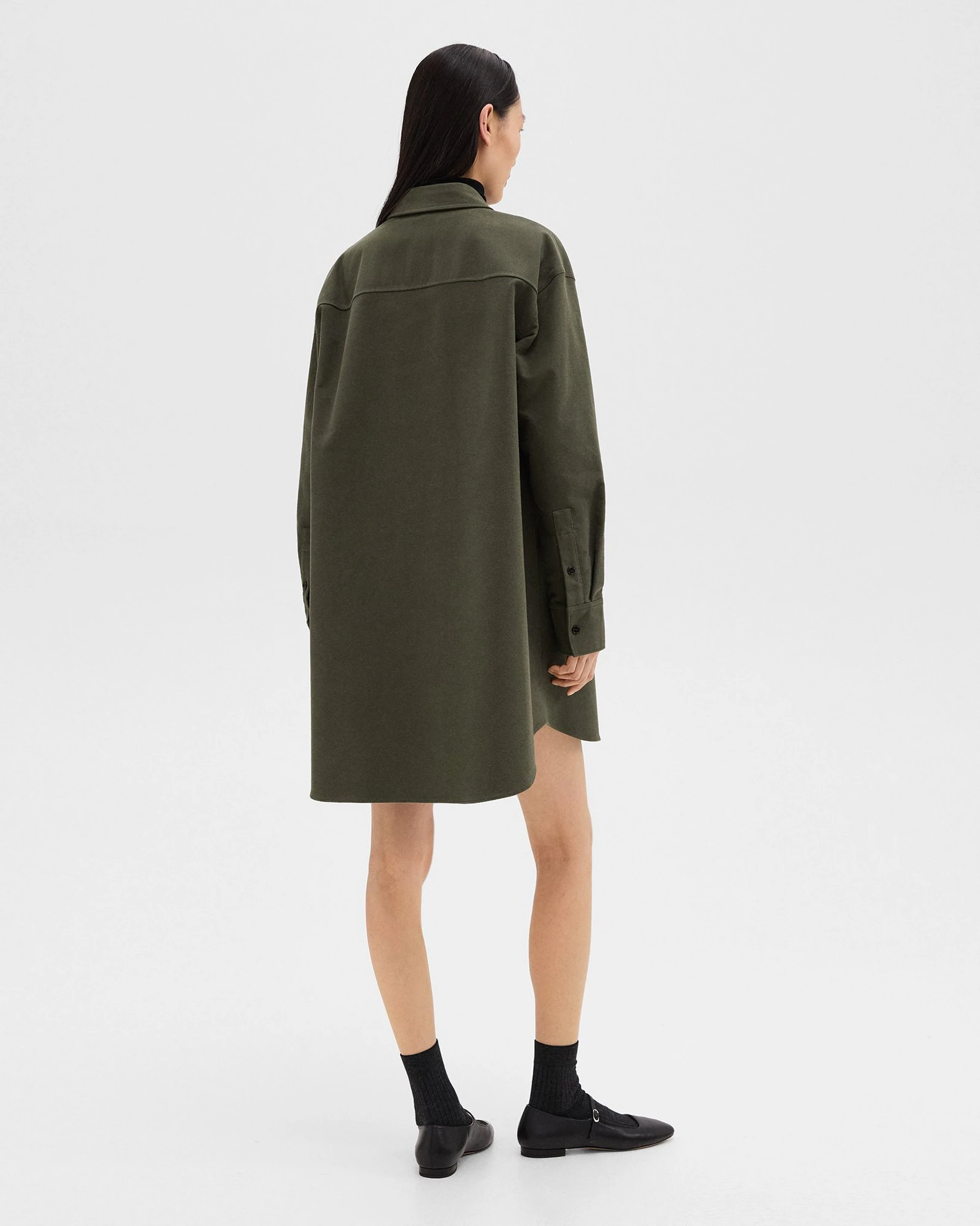 띠어리 Oversized Military Shirt Dress in Moleskin Twill