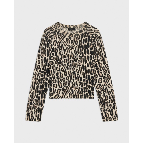 띠어리 Cropped Leopard Print Sweater in Merino Wool