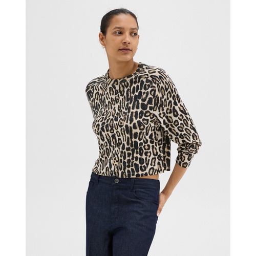 띠어리 Cropped Leopard Print Sweater in Merino Wool