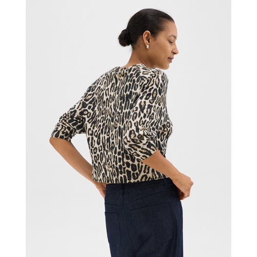 띠어리 Cropped Leopard Print Sweater in Merino Wool