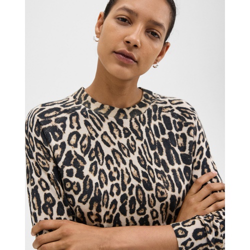 띠어리 Cropped Leopard Print Sweater in Merino Wool