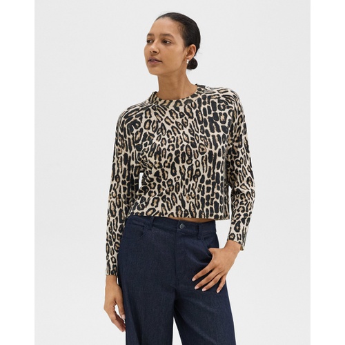 띠어리 Cropped Leopard Print Sweater in Merino Wool