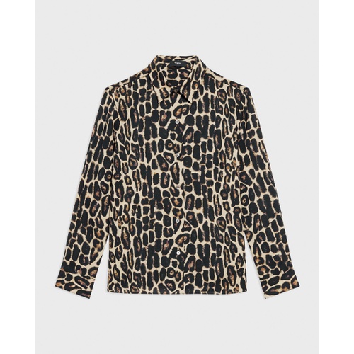 띠어리 Straight Shirt in Recycled Leopard Print Georgette