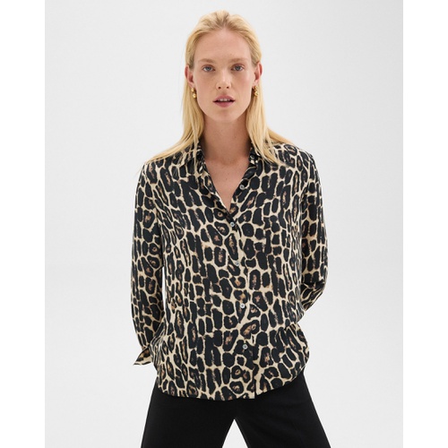 띠어리 Straight Shirt in Recycled Leopard Print Georgette