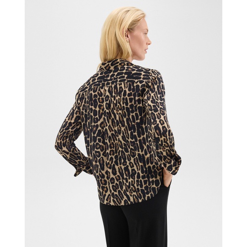 띠어리 Straight Shirt in Recycled Leopard Print Georgette