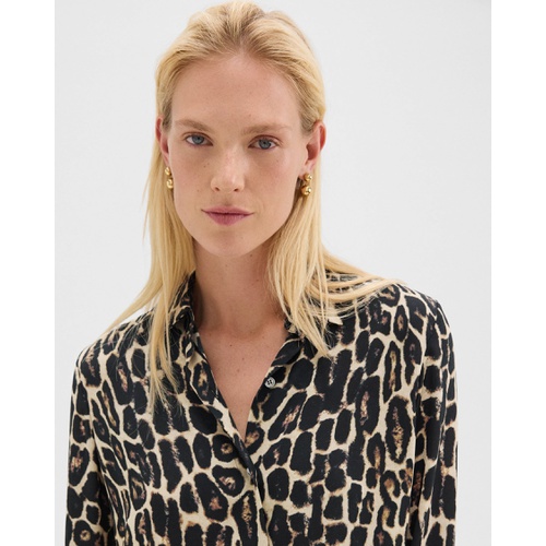 띠어리 Straight Shirt in Recycled Leopard Print Georgette