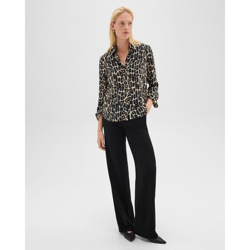 띠어리 Straight Shirt in Recycled Leopard Print Georgette