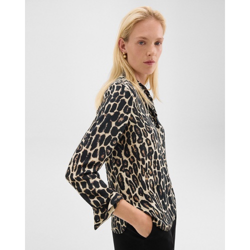 띠어리 Straight Shirt in Recycled Leopard Print Georgette