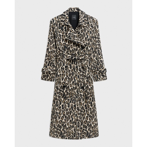 띠어리 Relaxed Trench Coat in Stretch Leopard Wool