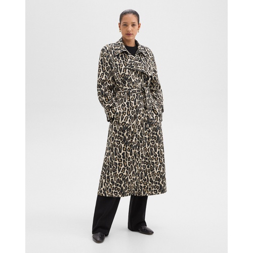 띠어리 Relaxed Trench Coat in Stretch Leopard Wool