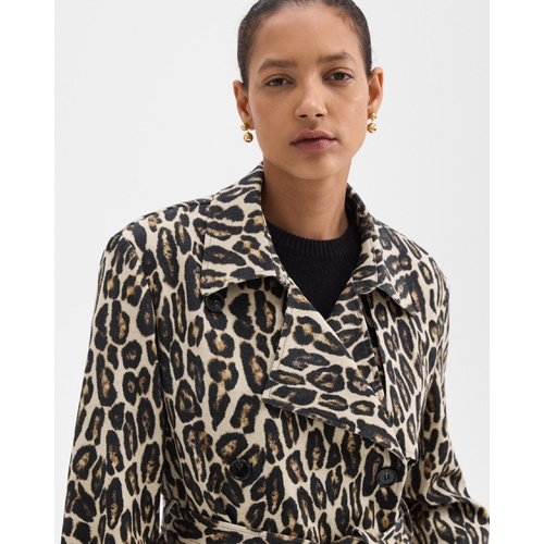 띠어리 Relaxed Trench Coat in Stretch Leopard Wool