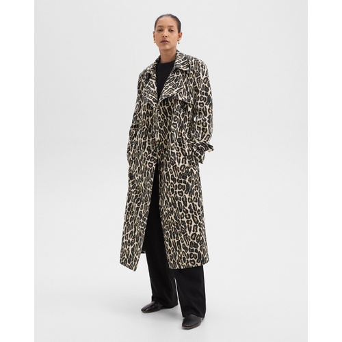 띠어리 Relaxed Trench Coat in Stretch Leopard Wool