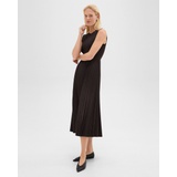 Pleated Combo Dress in Stretch Wool-Blend