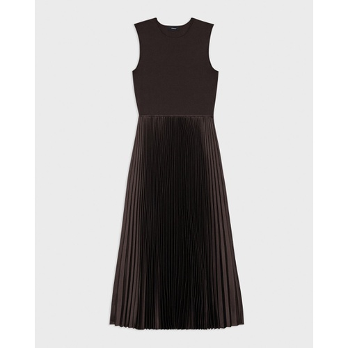 띠어리 Pleated Combo Dress in Stretch Wool-Blend