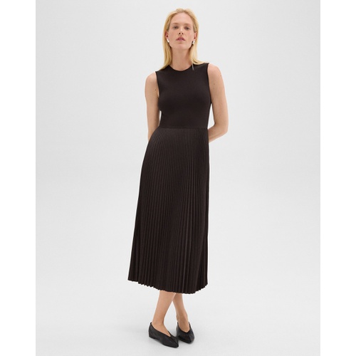 띠어리 Pleated Combo Dress in Stretch Wool-Blend