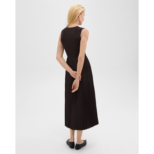 띠어리 Pleated Combo Dress in Stretch Wool-Blend