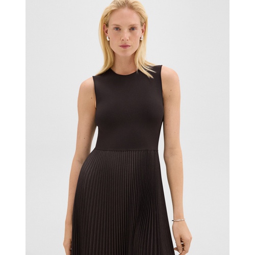 띠어리 Pleated Combo Dress in Stretch Wool-Blend