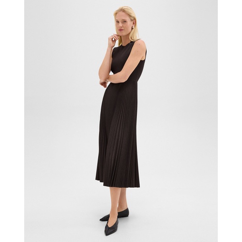 띠어리 Pleated Combo Dress in Stretch Wool-Blend