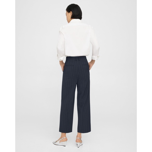 띠어리 High-Waist Straight-Leg Pant in Striped Stretch Wool