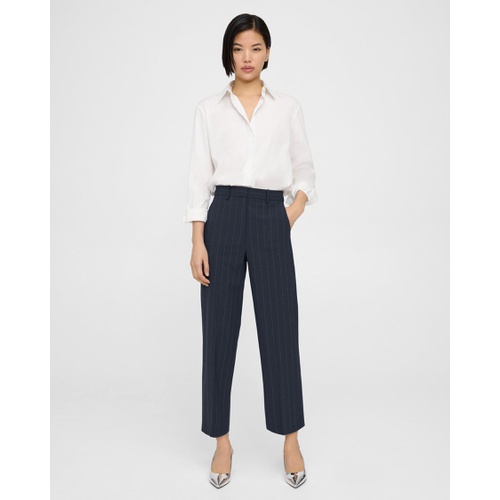 띠어리 High-Waist Straight-Leg Pant in Striped Stretch Wool