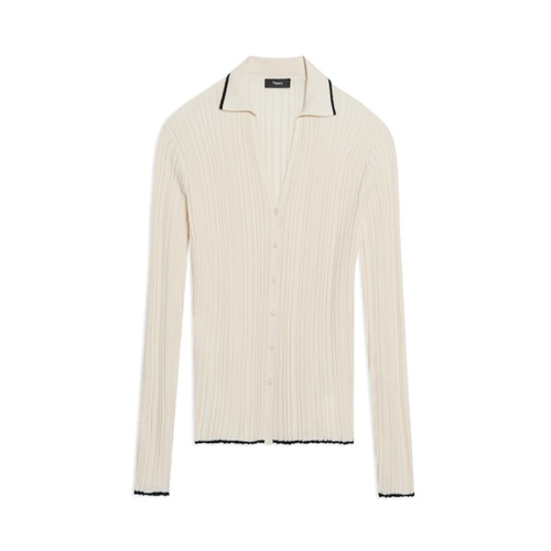 띠어리 Ribbed Polo Cardigan in Cotton-Cashmere