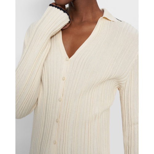 띠어리 Ribbed Polo Cardigan in Cotton-Cashmere