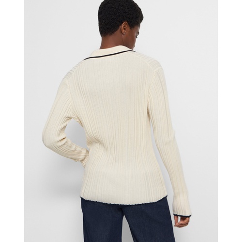 띠어리 Ribbed Polo Cardigan in Cotton-Cashmere