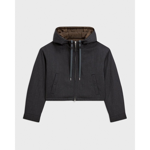 띠어리 Cropped Zip-Up Hoodie in Wool-Blend Twill