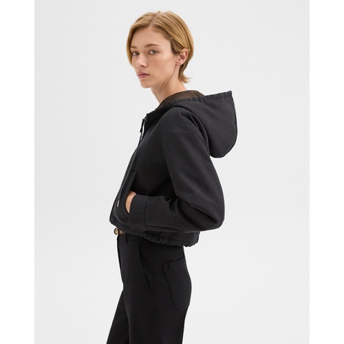 띠어리 Cropped Zip-Up Hoodie in Wool-Blend Twill