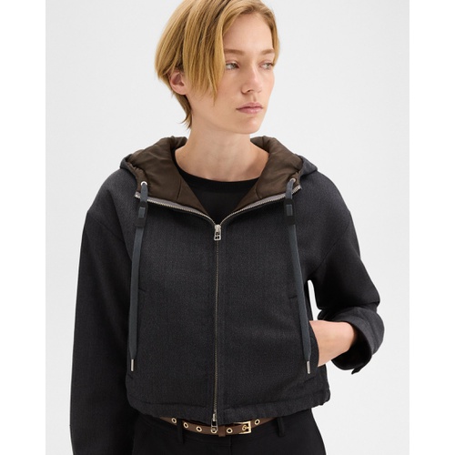 띠어리 Cropped Zip-Up Hoodie in Wool-Blend Twill