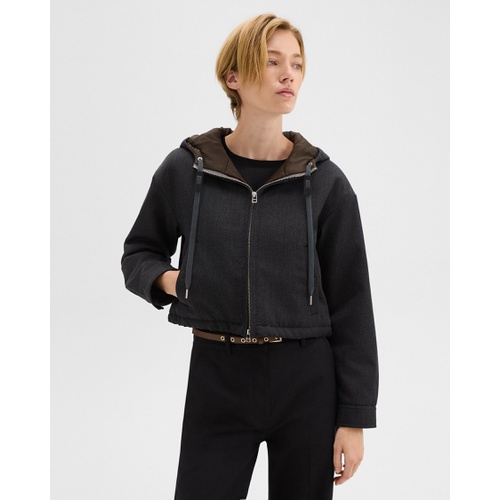 띠어리 Cropped Zip-Up Hoodie in Wool-Blend Twill