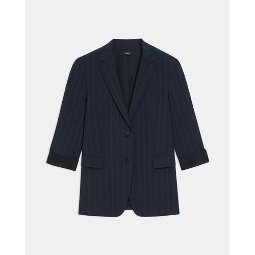 띠어리 Cuffed Blazer in Striped Stretch Wool