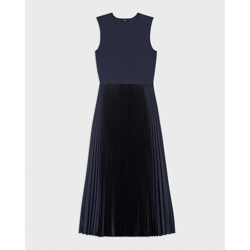 띠어리 Pleated Combo Dress in Textured Satin