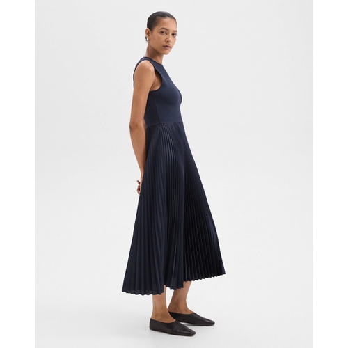 띠어리 Pleated Combo Dress in Textured Satin