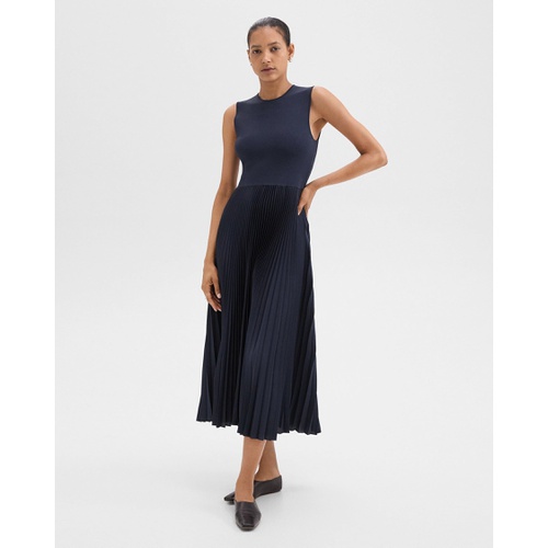 띠어리 Pleated Combo Dress in Textured Satin