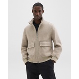 Straight Bomber Jacket in Melange Wool-Blend Melton