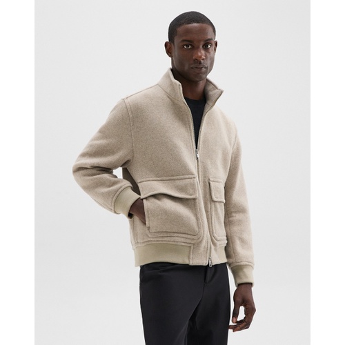 띠어리 Straight Bomber Jacket in Melange Wool-Blend Melton