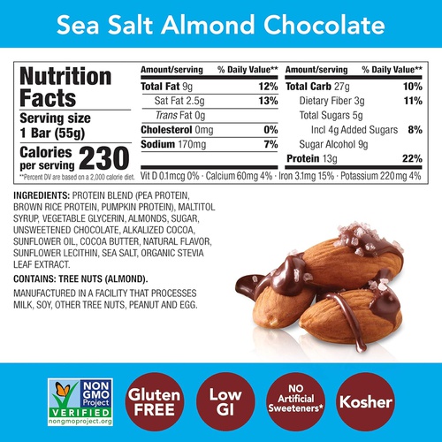  think! , Vegan/Plant Based High Protein Bars No Artificial Sweeteners, Sea Salt Almond Chocolate 10 Count