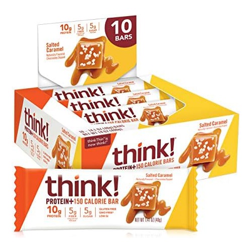  think! Protein 150 Calorie Bars 10g Protein, 5g Sugar, No Artificial Sweeteners, Gluten GMO Free, Salted Caramel (Pack of 10)