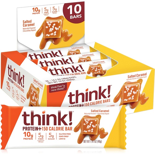  think! Protein 150 Calorie Bars 10g Protein, 5g Sugar, No Artificial Sweeteners, Gluten GMO Free, Salted Caramel (Pack of 10)