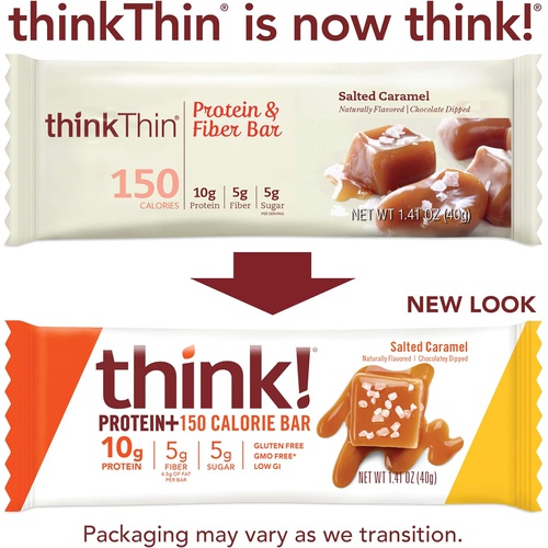  think! Protein 150 Calorie Bars 10g Protein, 5g Sugar, No Artificial Sweeteners, Gluten GMO Free, Salted Caramel (Pack of 10)