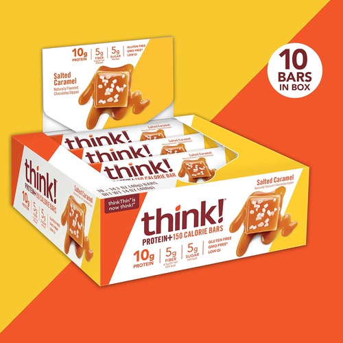  think! Protein 150 Calorie Bars 10g Protein, 5g Sugar, No Artificial Sweeteners, Gluten GMO Free, Salted Caramel (Pack of 10)