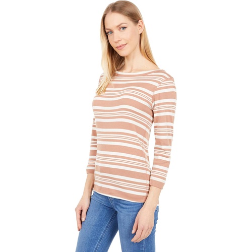  Three Dots 100% Cotton Heritage Knit 3u002F4 Sleeve Stripe British Tee