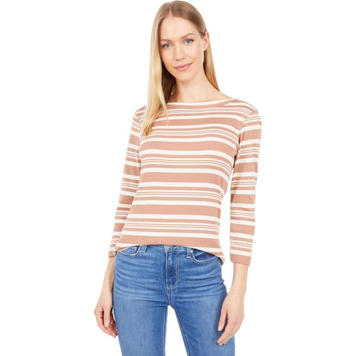  Three Dots 100% Cotton Heritage Knit 3u002F4 Sleeve Stripe British Tee