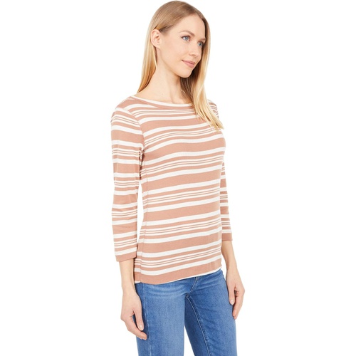  Three Dots 100% Cotton Heritage Knit 3u002F4 Sleeve Stripe British Tee