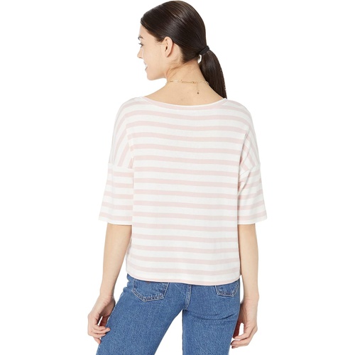  Three Dots Boat Neck Short Sleeve Stripe Tee